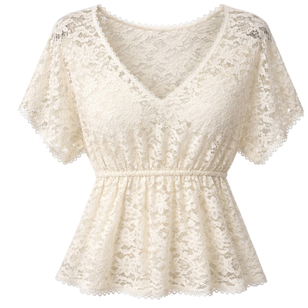 Vtg Y2K Mudd Coquette Cream Lace Top Womens Sz L Boho Cottage Romantic Ethereal